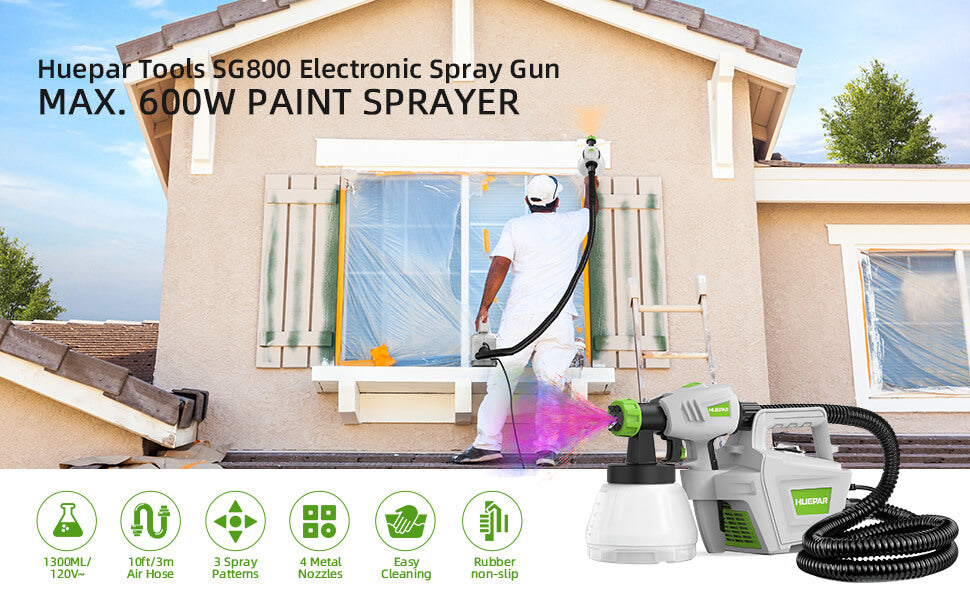 Huepar Tools SG800 HVLP Electric Paint Sprayer with 4 Metal Nozzles and 3 Patterns, ideal for home interior and exterior walls, house painting, ceiling, fence, cabinet, and chair4