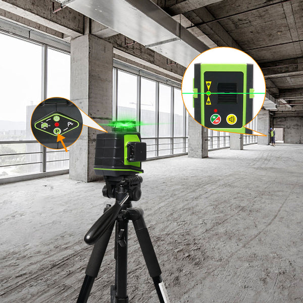 Huepar-Niveau laser croisé à nivellement automatique, 2x360 °, faisceau  vert, contrôle Bluetooth extérieur, trépied récepteur