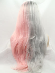Black Root Half Pink Half Blue Lace Front Wig 378 Diosawigs