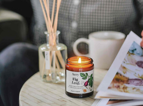 fig leaf jar candle and matching reed diffuser by aery living