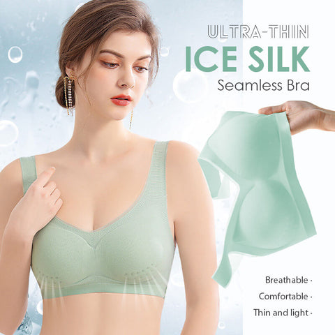Ultra-Thin Ice Silk Bra, 2 Packs Summer Comfortable Seamless Ice Silk Bra,  Ultra-Thin Ice Silk Lifting Bra (Large, Blue+Black) at  Women's  Clothing store
