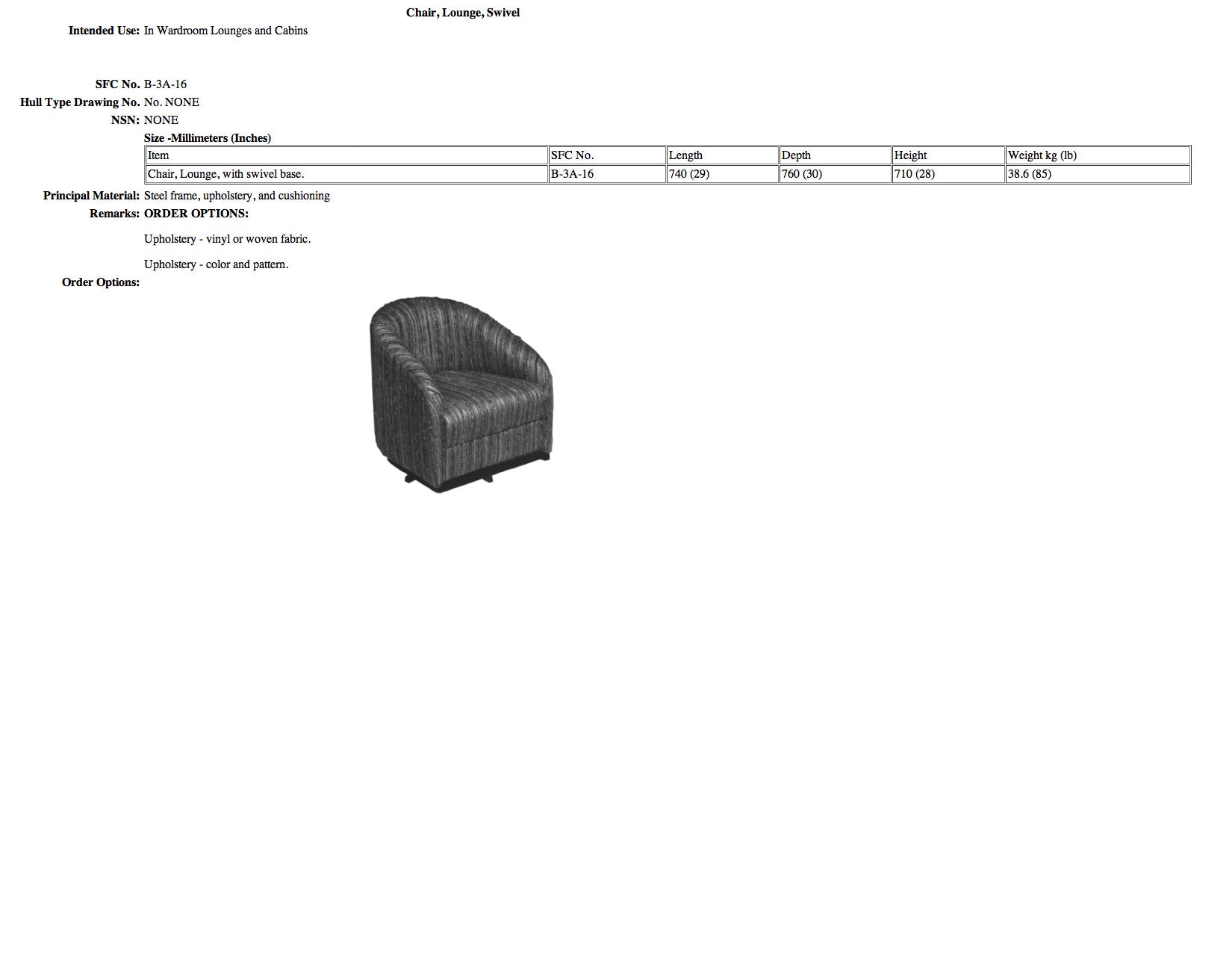 B-3A-16 chair, lounge, swivel