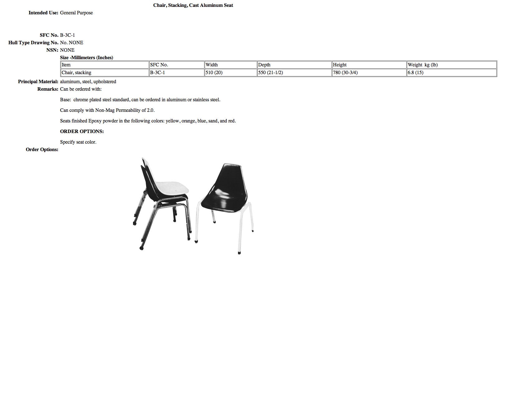 B-3C-1 chair, stacking, cast aluminum seat