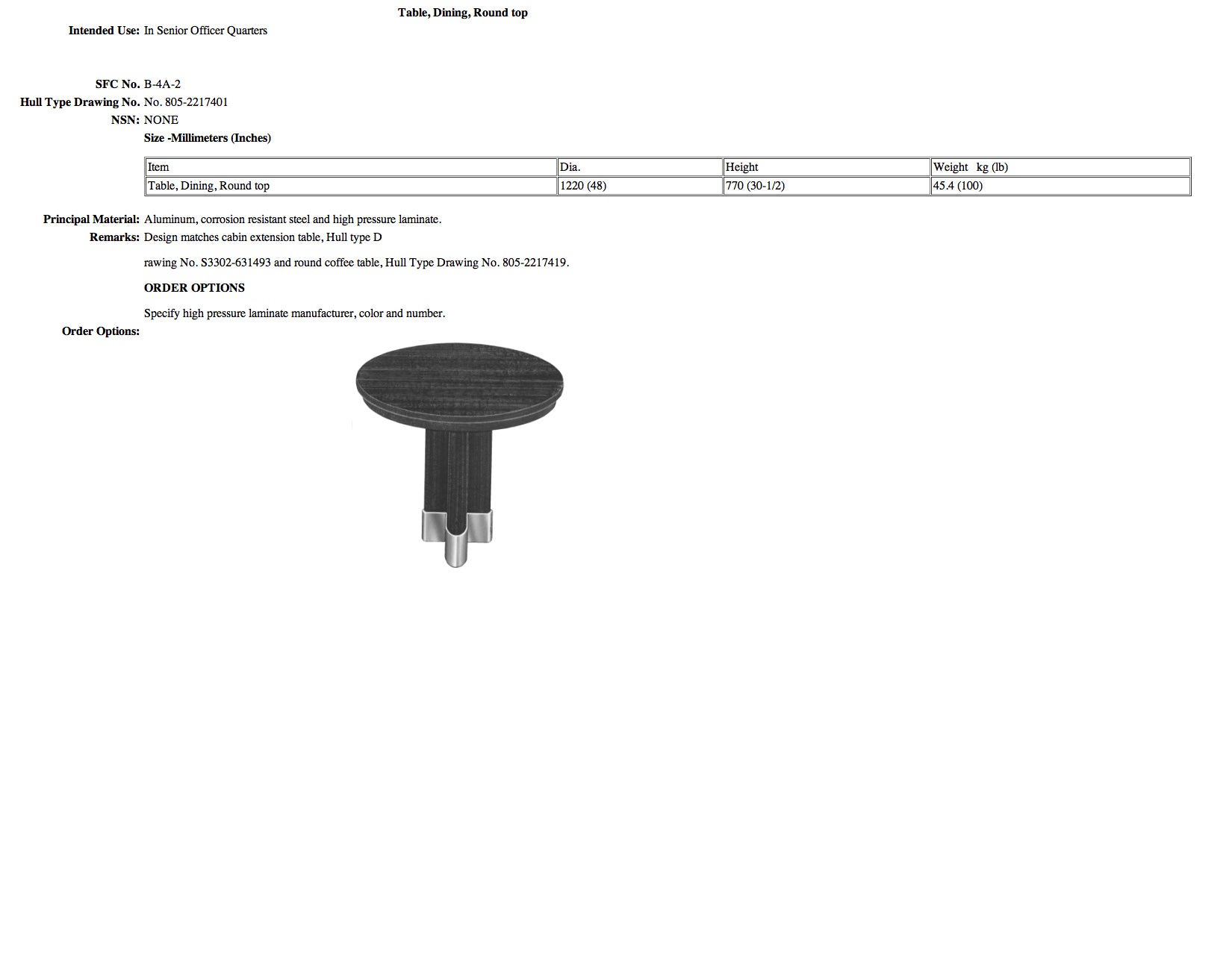 B-4A-2 table, dining, round top