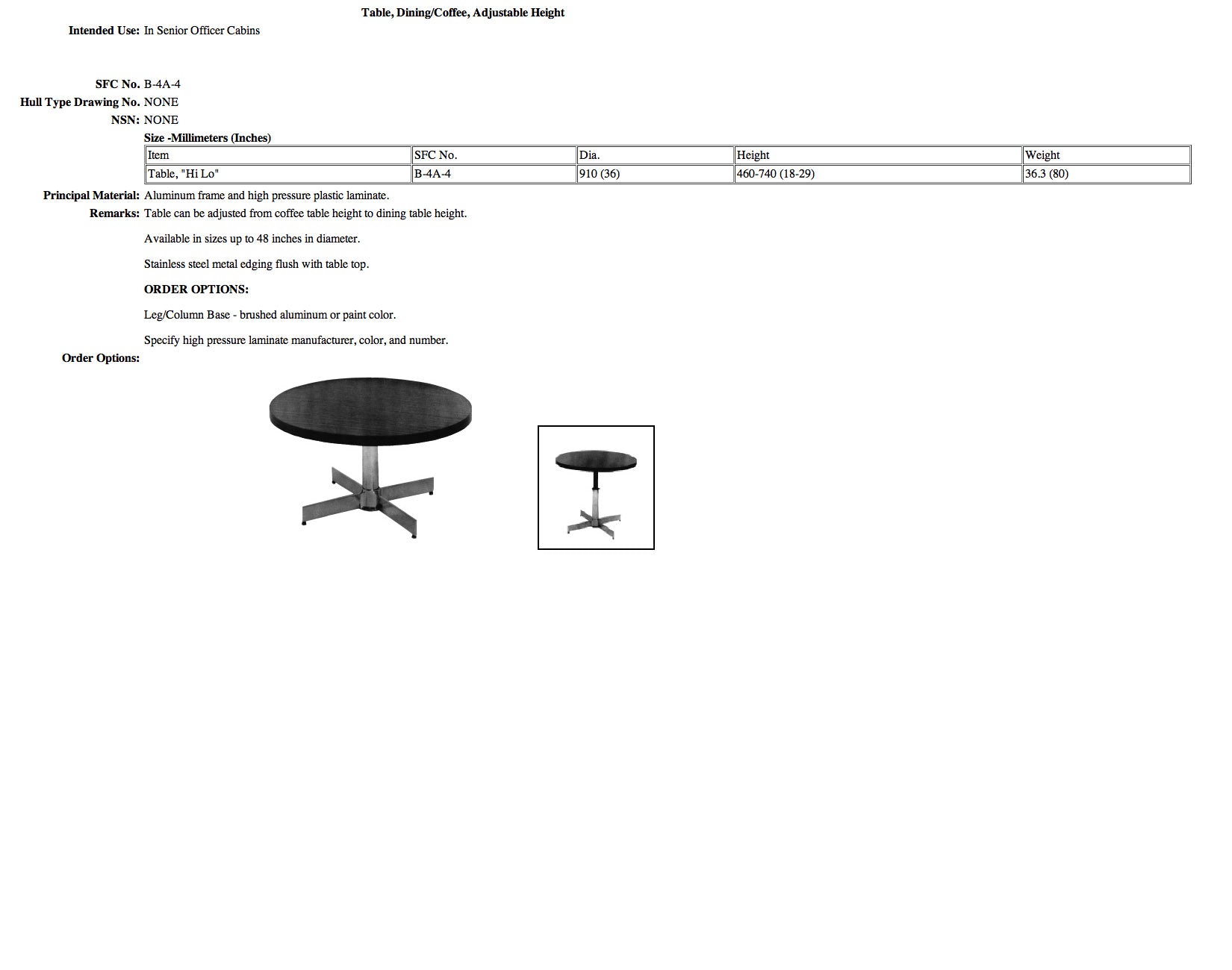 B-4A-4 table, dining/coffee, adjustable height