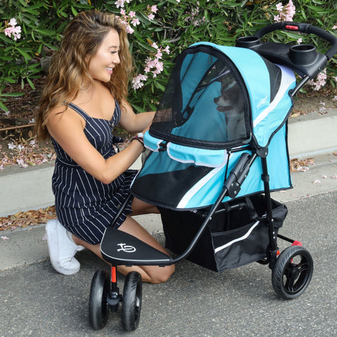 light blue revolutionary pet stroller