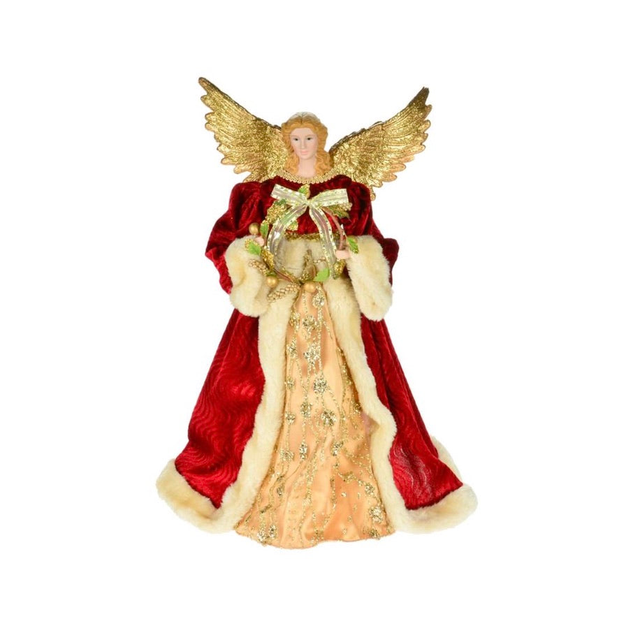 Angel with Burgundy and Gold Gown Topper | Fine Furnishings Christmas
