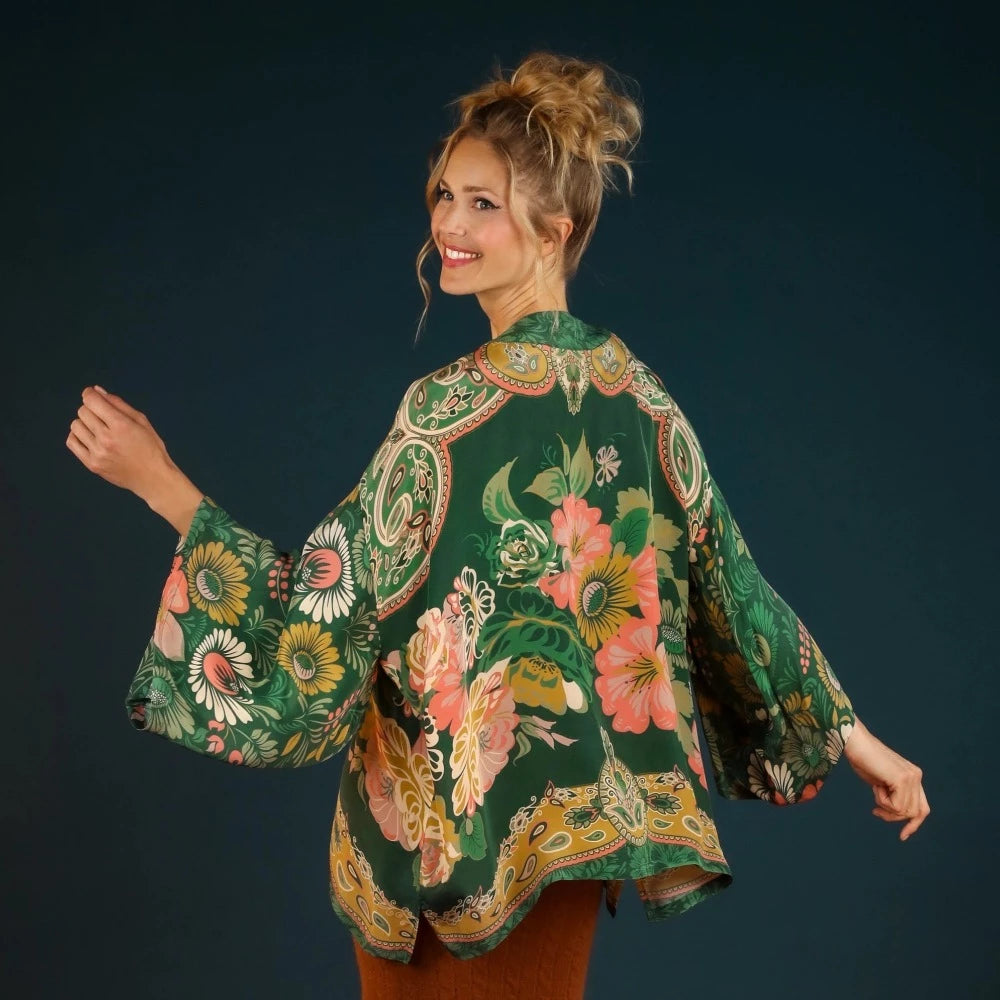 Winter Floral Kimono Jacket - Heather - Putti Fine Furnishings