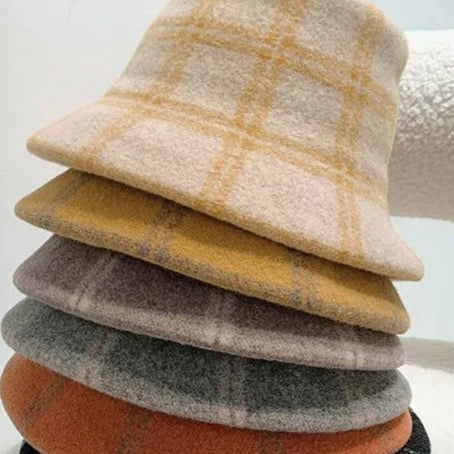 Plaid Wool Bucket Hat - Beige