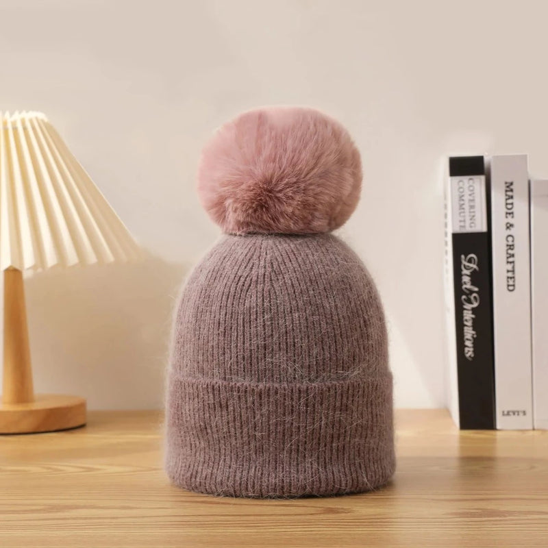 Fur Pom Pom Beanie - Mauve