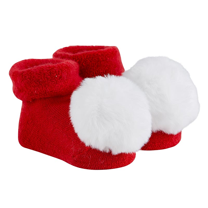 Stephan Baby Red White Fur Pom Pom Socks Le Petite Putti Canada Putti Fine Furnishings