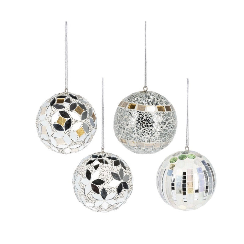 Silver Mosaic Ball Ornaments - Small