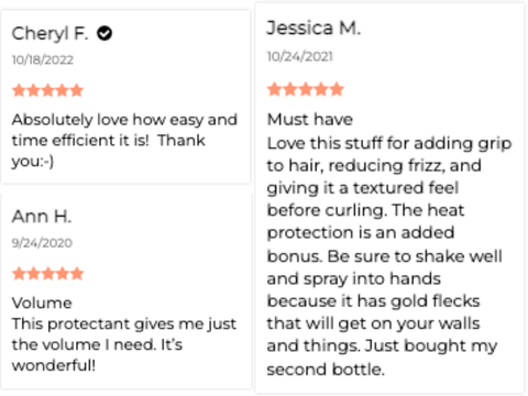 three product reviews in plain black text on white backgrounds with orange rating stars