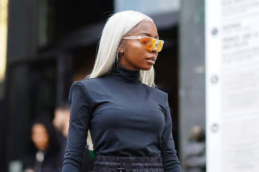 Girl with icy sonic silver hair wearing sunglasses