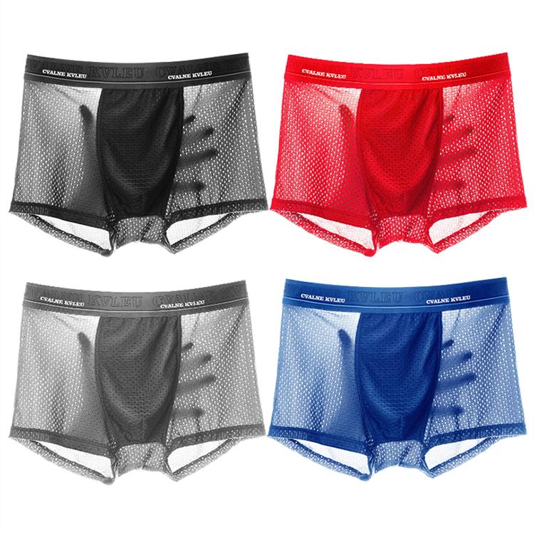 4pcs Mesh Breathable Ice Silk Underwear Boxer Omffiby 