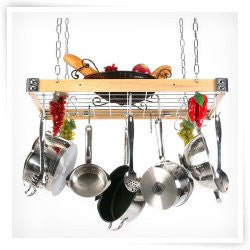 Rogar Rectangle Wood And Metal Hanging Pot Rack With Grid