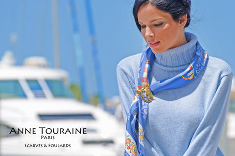 nautical themed silk scarf with a brooch paris france style parisian