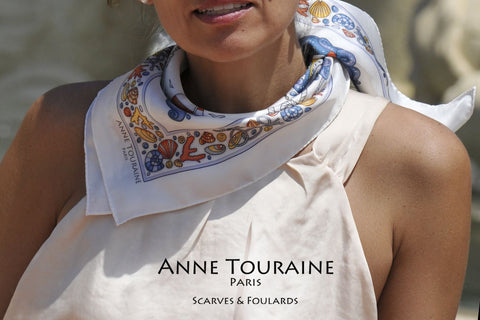 ANNE TOURAINE Paris™ French silk scarves: nautical design; white color