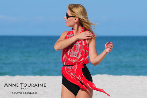 ANNE TOURAINE Paris™ extra large silk chiffon scarves; How to wear:  beach summer halter top