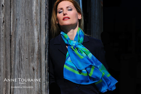 ANNE TOURAINE Paris™ extra large silk chiffon scarves; How to wear: loose around the neck