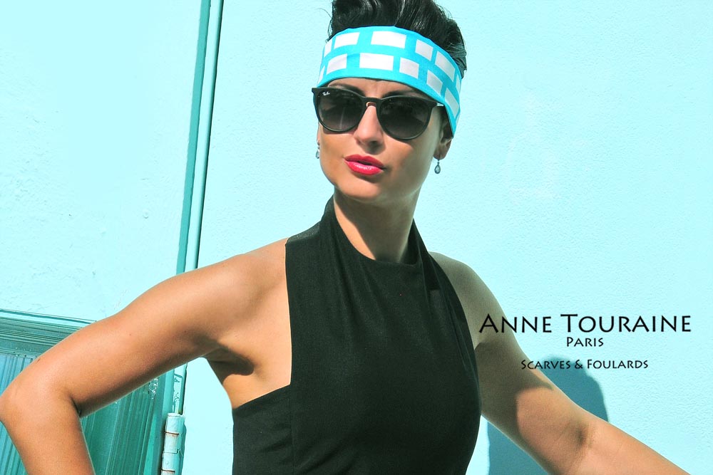 Silk twillies by ANNE TOURAINE Paris™: contrasts are fun! Little black dress with a "Rambo"  headband. 