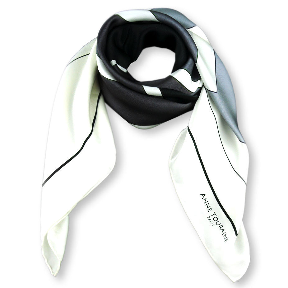 Extra large silk scarf black and white - 47x47