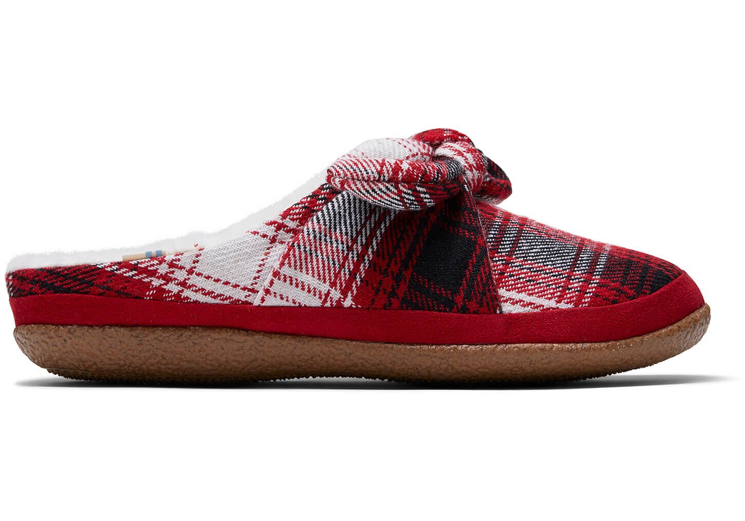 TOMS Women's Ivy Red Plaid Bow Slippers 