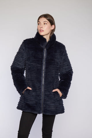 FRR Fur Jacket - Rex Rabbit Fur with Fox Fur Collar - Black