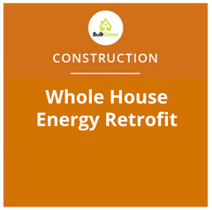 An orange website badge for the Whole House Energy Retrofit Course from Blue House Energy