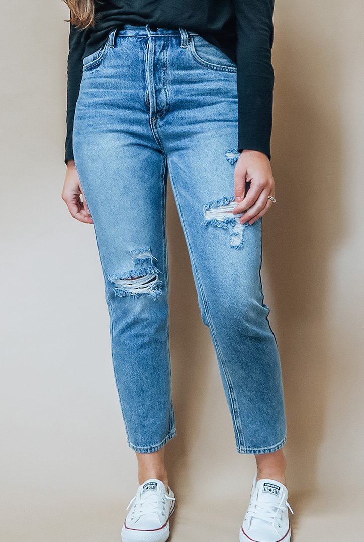 Avery High Waist Distressed Straight Jeans