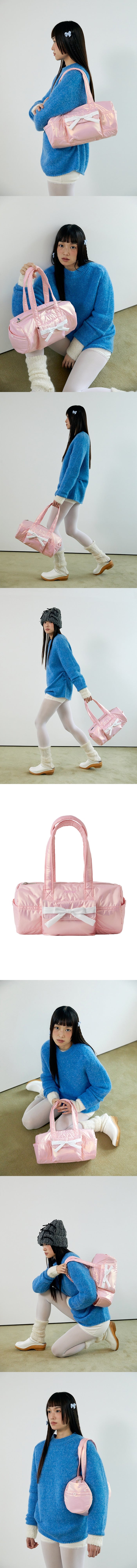 glossy ribbon duffle bag_pink