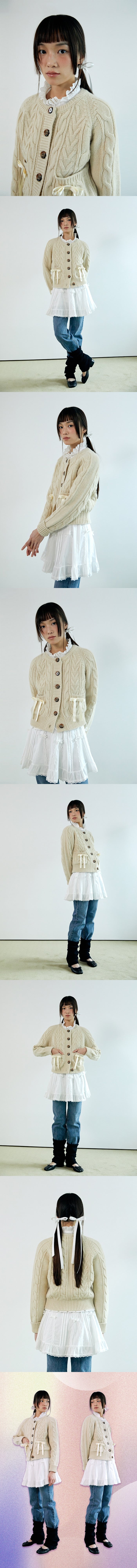 ribbon wool cable cardigan_ivory