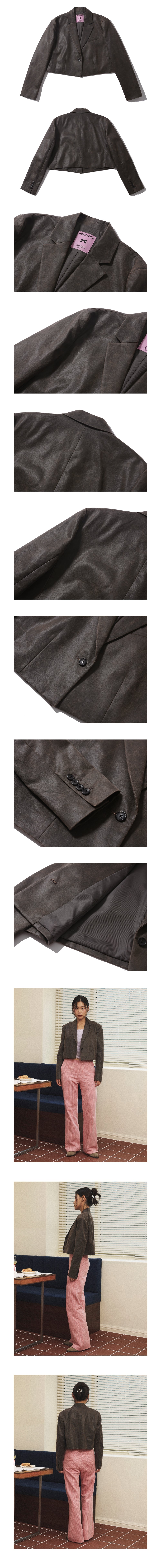 Cotton crack eco leather jacket / Brown