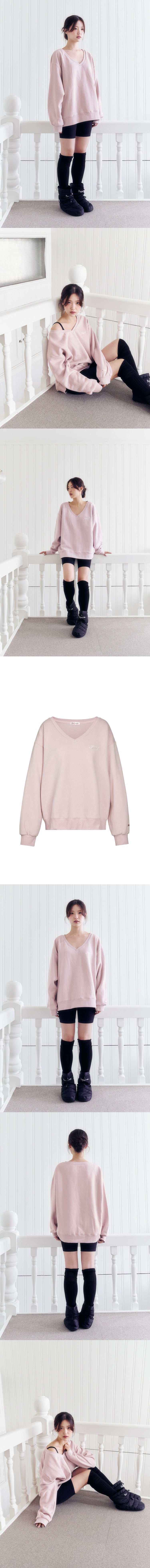 Lettering Deep V-Neck Sweatshirt (PINK)