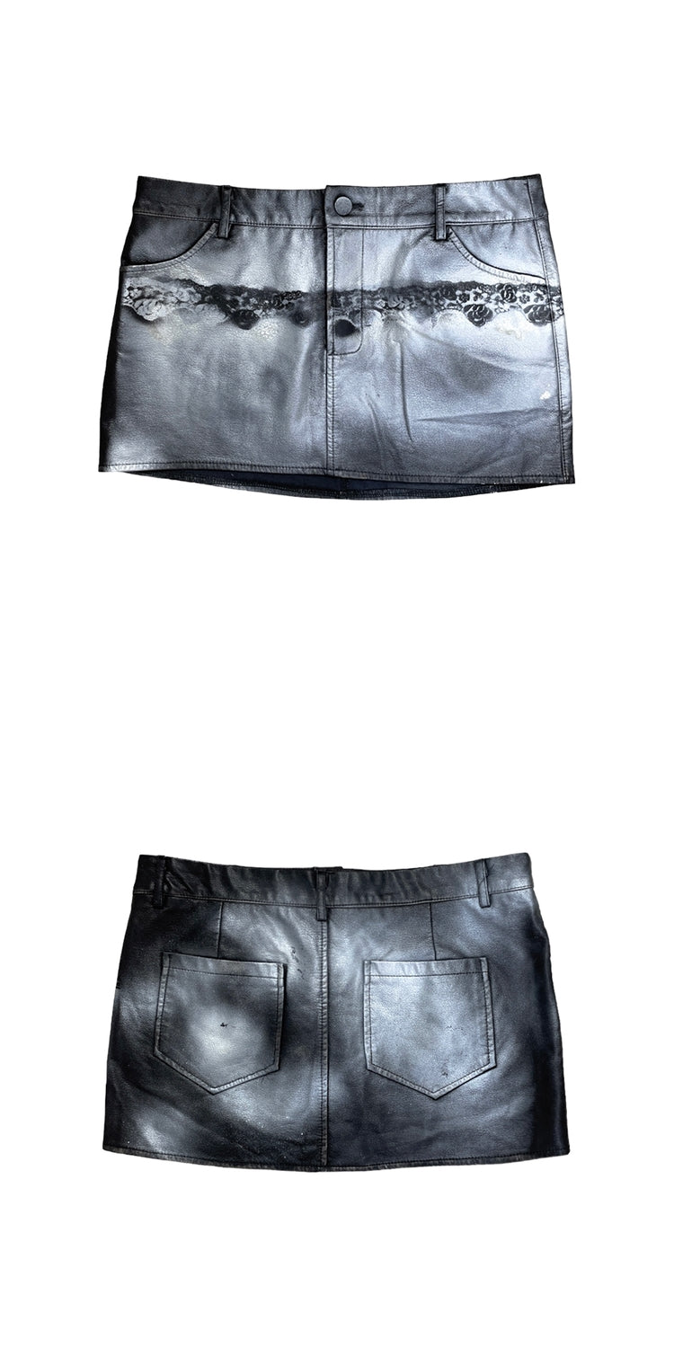 SILVER COATED LEATHER SKIRT