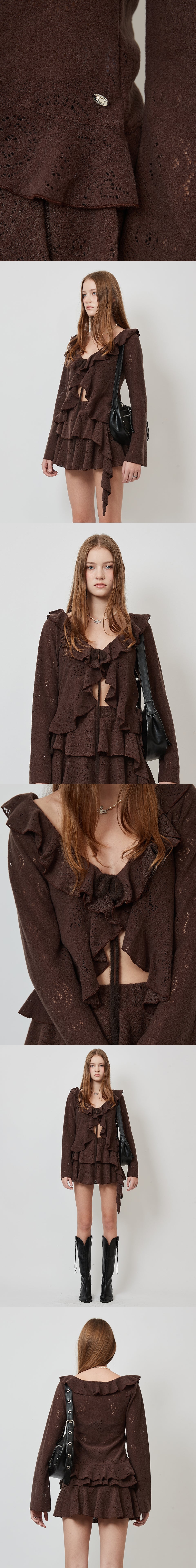 FRILL STRING CARDIGAN_BROWN