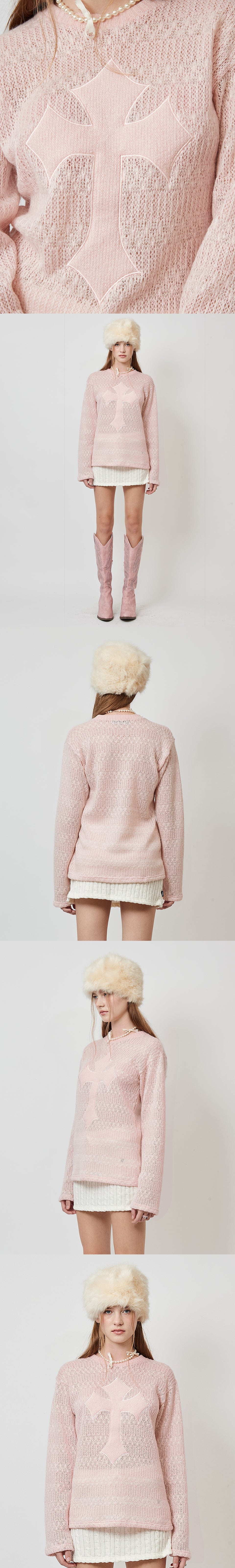 CROSS SYMBOL KNIT TOP_PINK