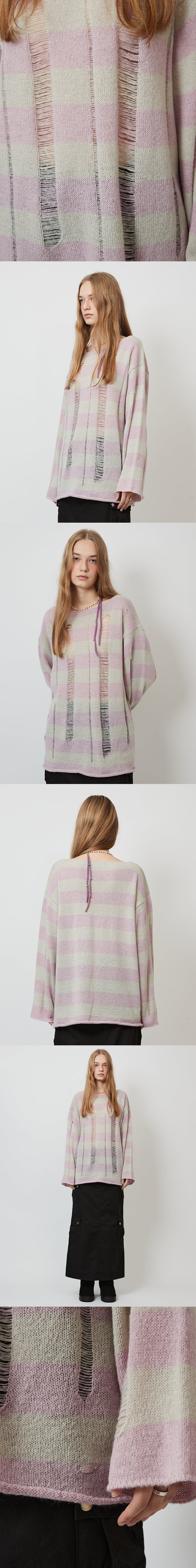 DAMAGED STRIPE KNIT_LIGHT VIOLET