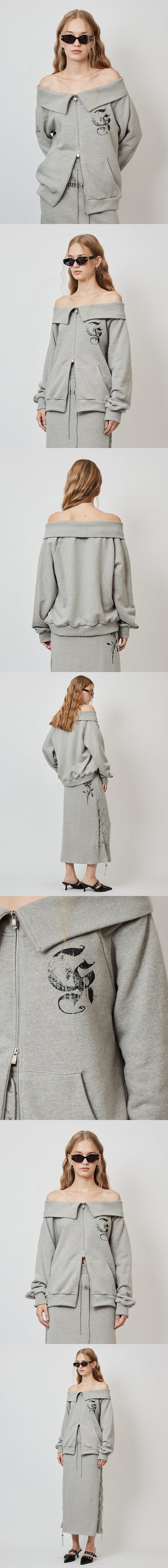 OFF-SHOULDER SWEAT ZIP-UP_MELANGE GREY