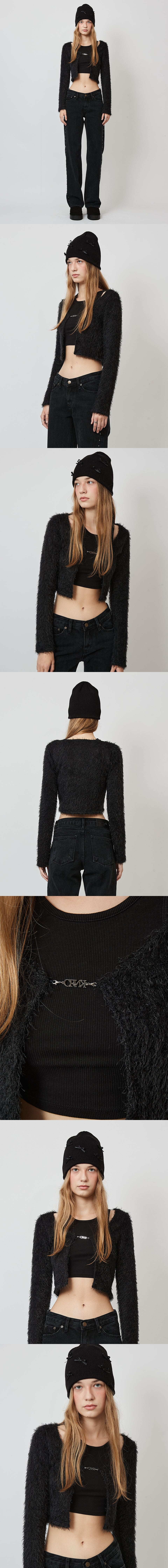 ECO FUR PENDANT CARDIGAN_BLACK