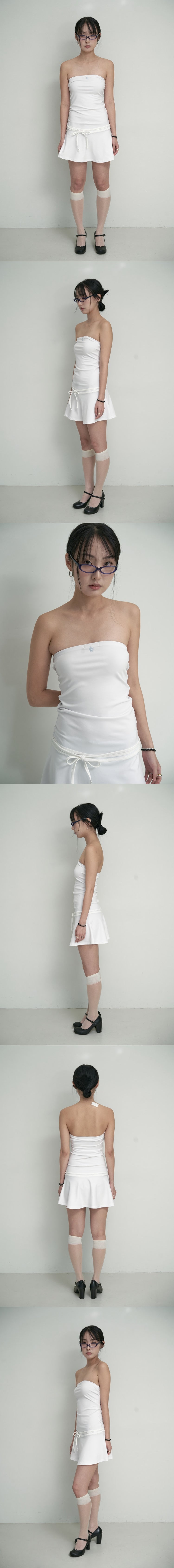 Tube top ribbon mini dress - white