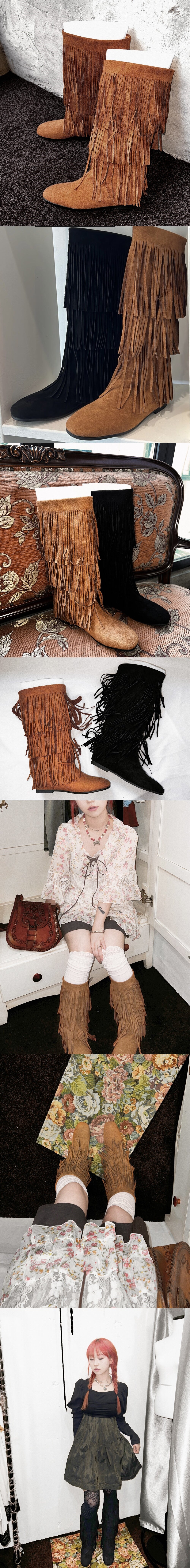 fringe long boots