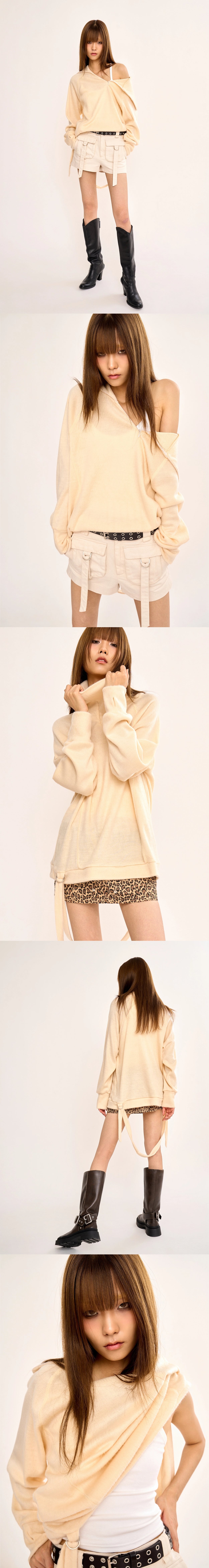 Hairy Zipslit Pullover - Ivory