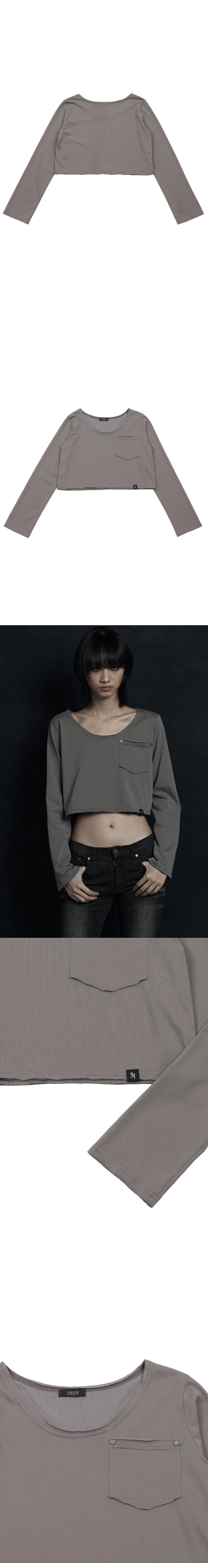 RIVET POCKET CROP LONG SLEEVE LIGHT CHARCOAL