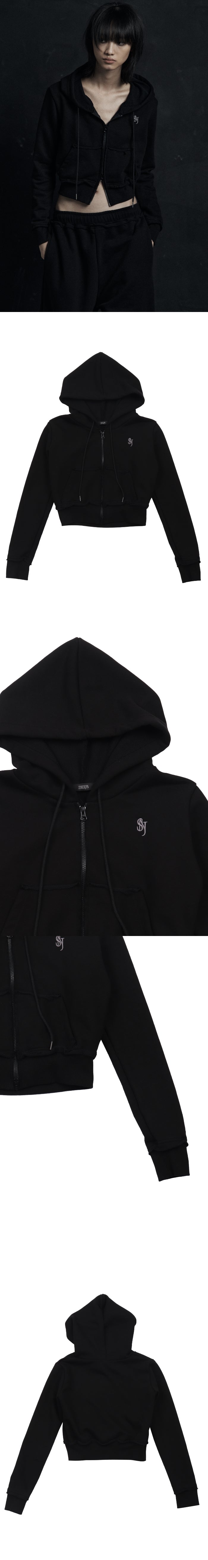 SNJ CUT-OFF CROP ZIP UP BLACK