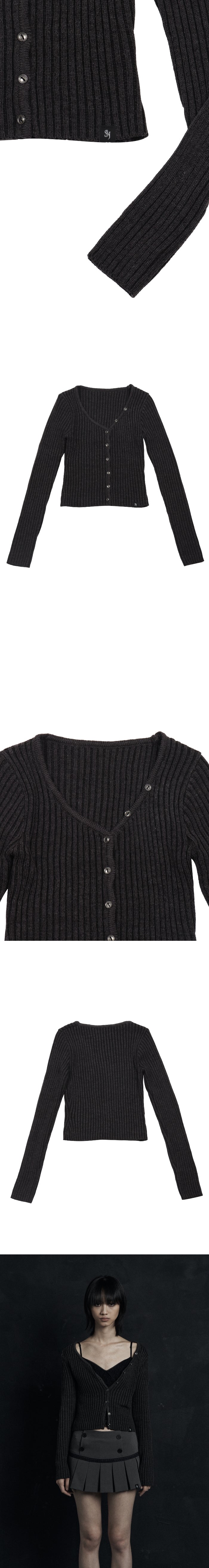 MIXED COLOR KNIT CARDIGAN  CHARCOAL