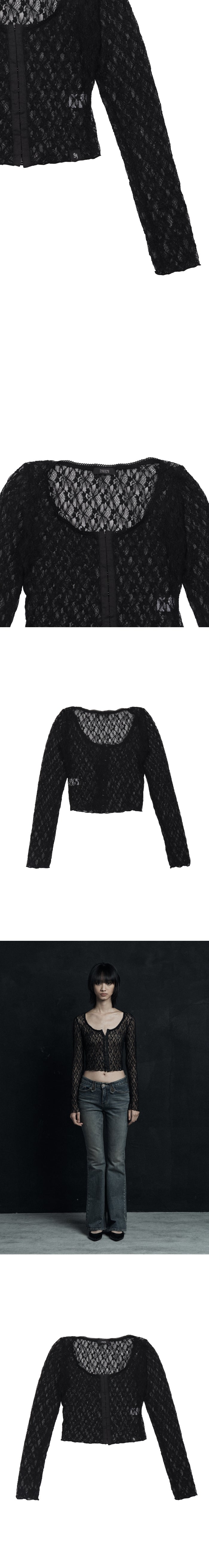 ROSE LACE SLIM CARDIGAN BLACK