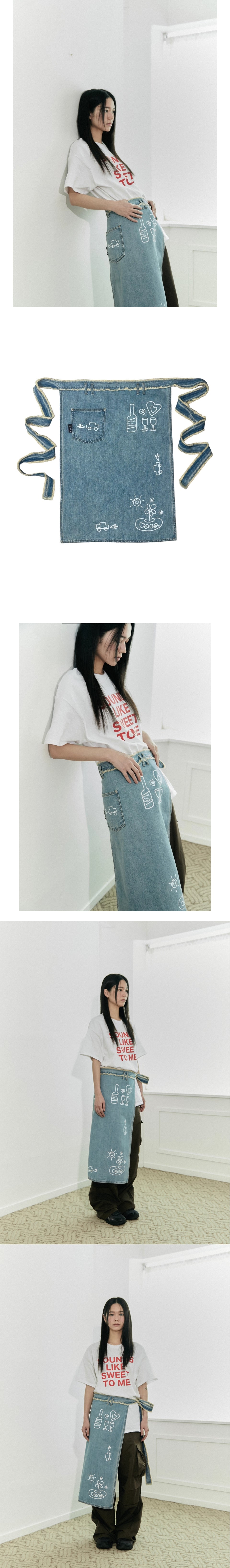 (vaca. x peace pool project) FRINGE WASHING DENIM LAYERED SKIRT (HALF APRON)