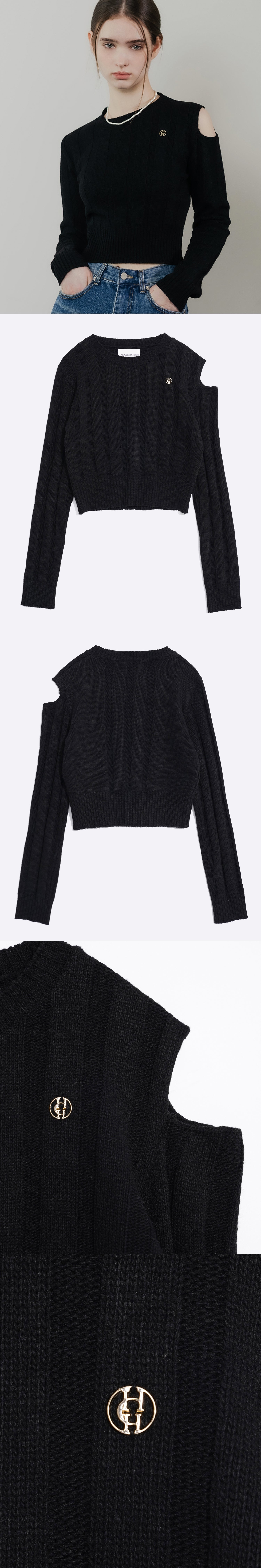 SIDE CUTOUT ROUND KNIT_BLACK