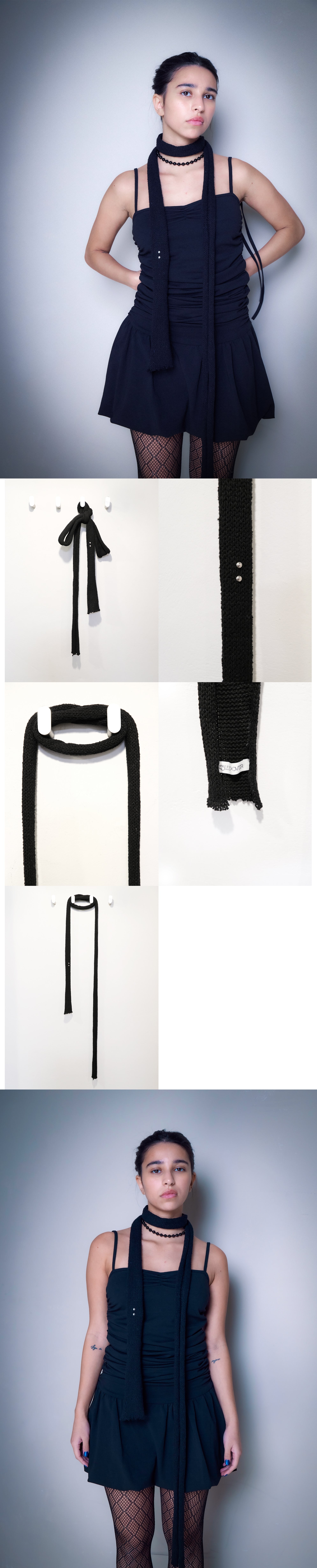 Ribbon logo knit scarf *Black